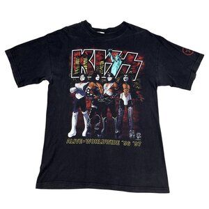 Vintage KISS Alive Worldwide 1996 1997 Black Band T-Shirt Sz Large